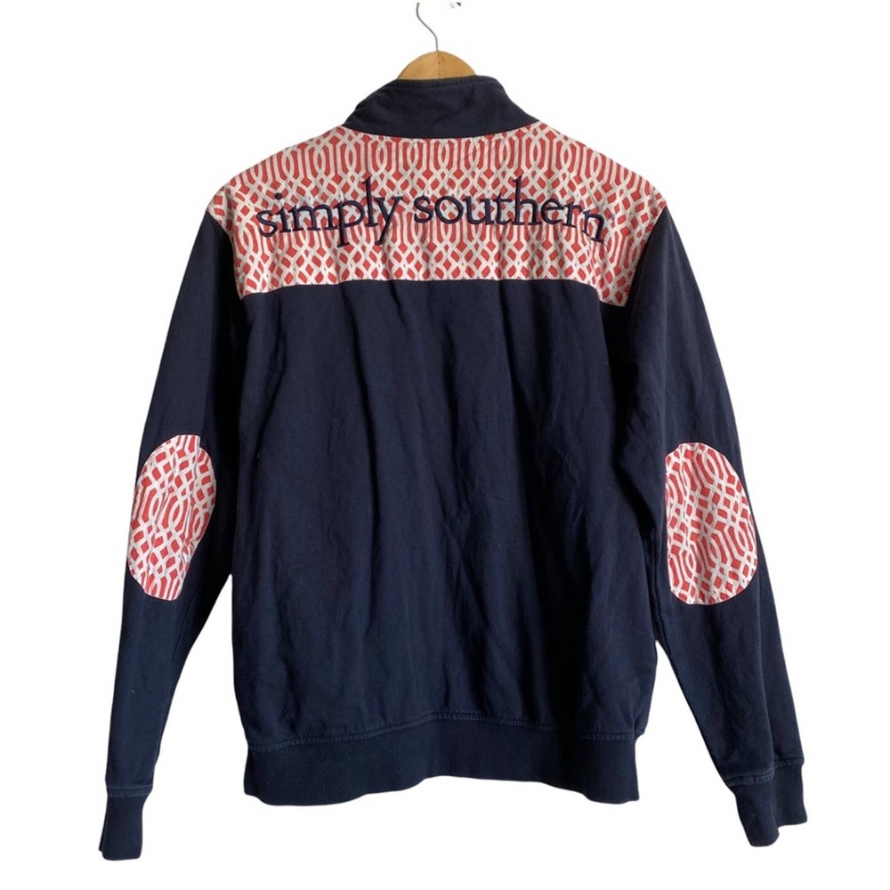 Simply Southern Navy Half Zip Pullover Sweatshirt with Elbow Patches Size Small
